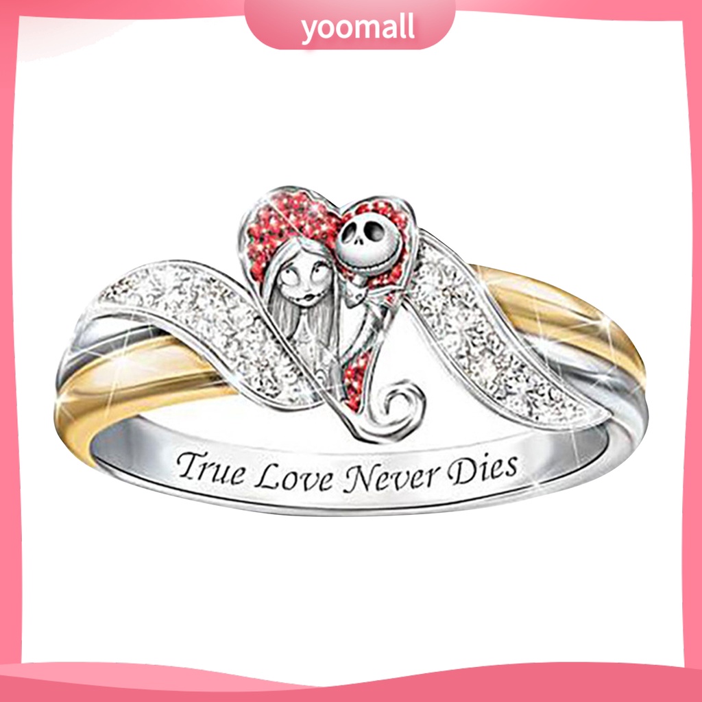 Nhẫn Hợp Kim Hai Màu Sắc Họa Tiết Trái Tim Đính Đá Kim Cương Nhân Tạo Dành Cho Nữ