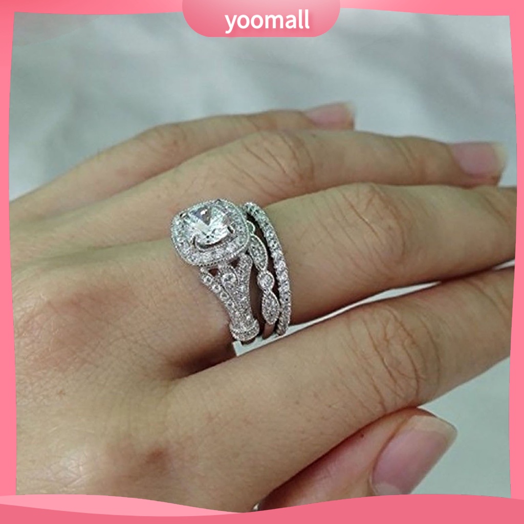 Bộ 3 Nhẫn Đính Hôn Đính Đá Lấp Lánh Tinh Tế Sáng Tạo Phổ Biến