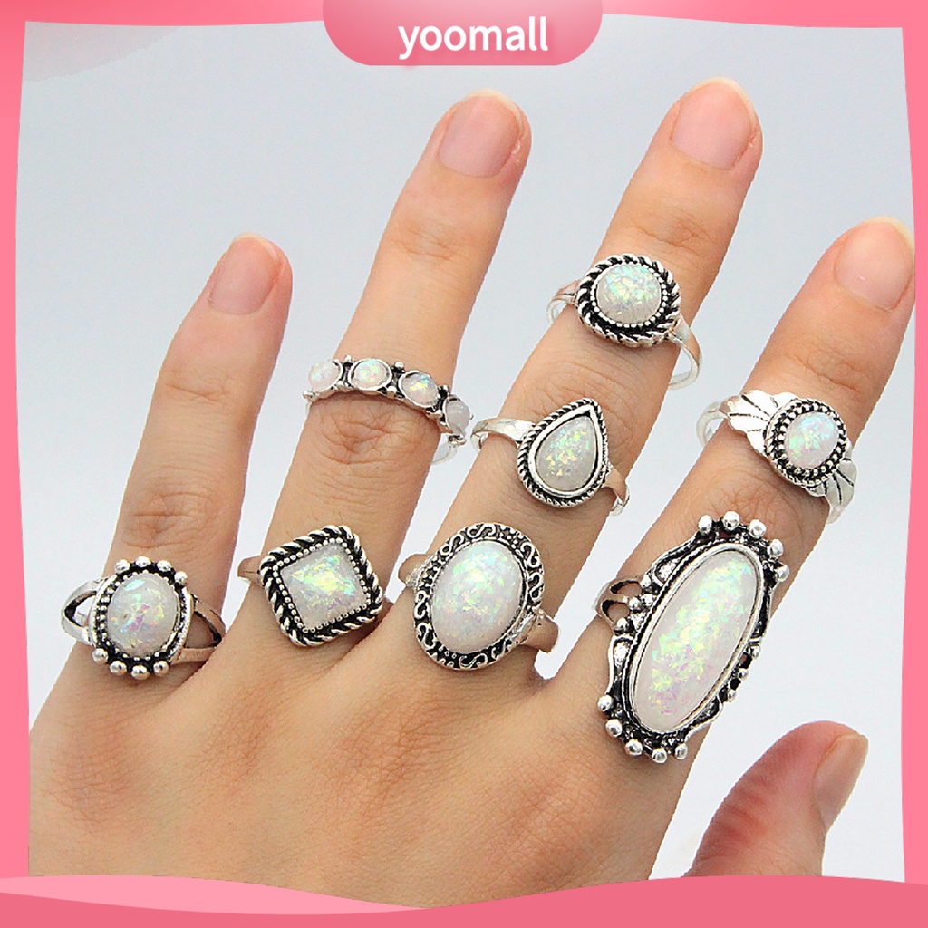 Set 8 Nhẫn Đeo Khớp Ngón Tay Nhiều Màu Sắc Thời Trang