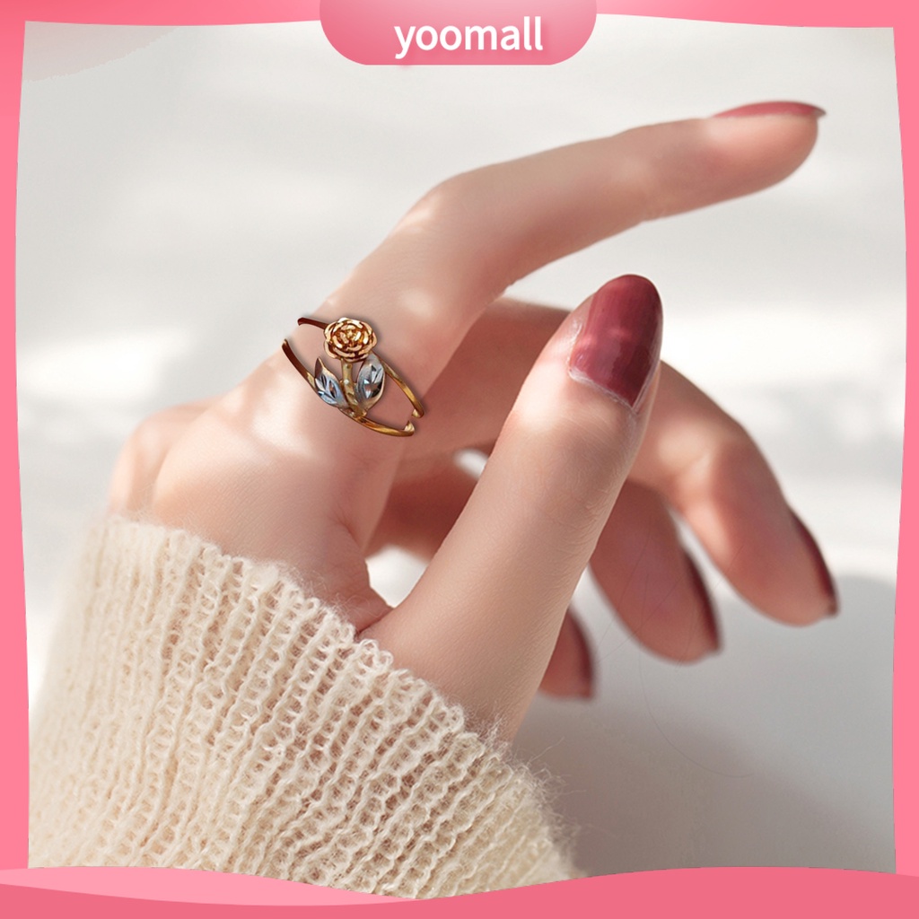 [YM] Nhẫn Hoa Hồng Mạ Điện Hai Màu Làm Quà Tặng Sinh Nhật Sang Trọng Cho Nữ