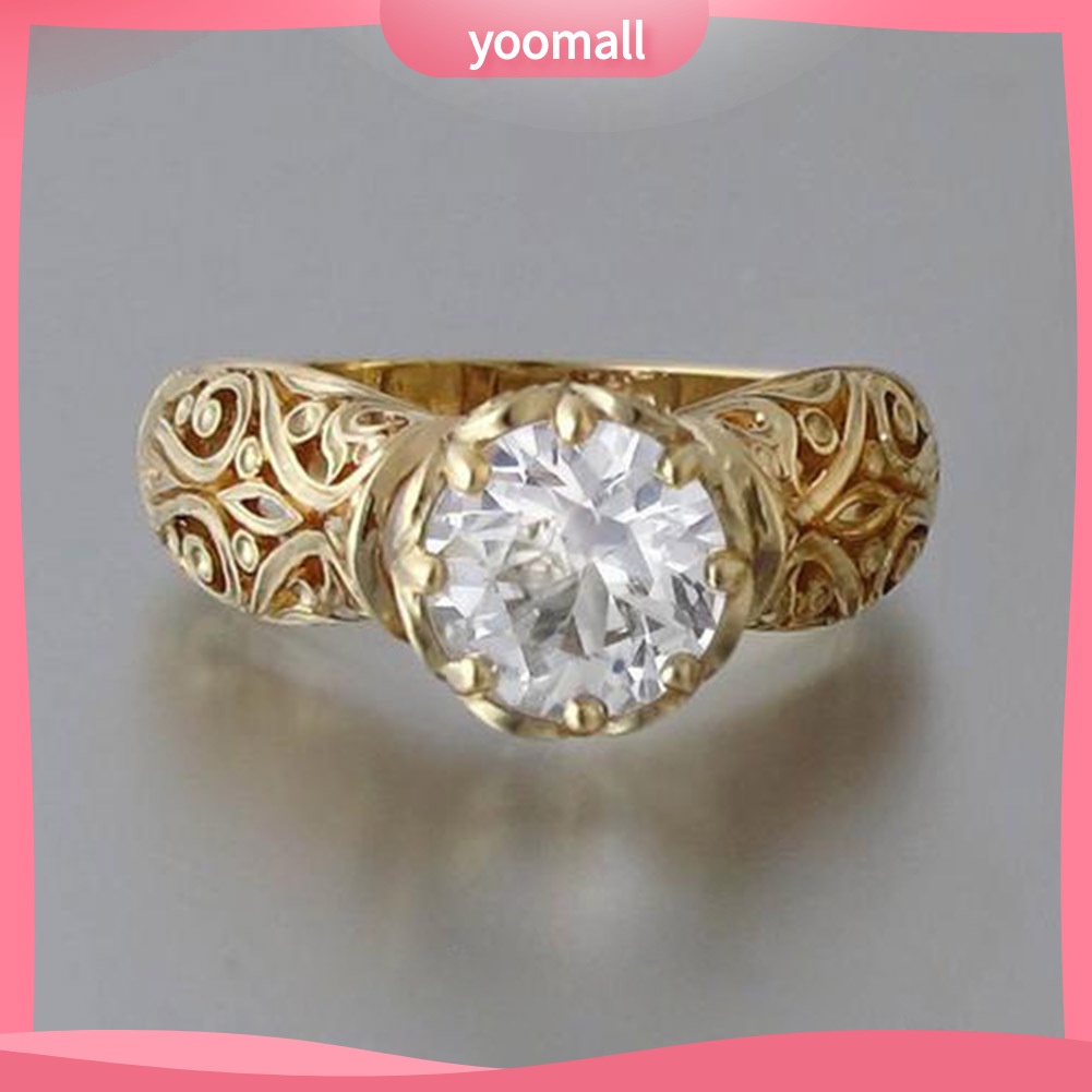 Nhẫn Đính Hôn Mặt Số 8 Khắc Họa Tiết Hoa Đính Đá Cổ Điển Dành Cho Nữ