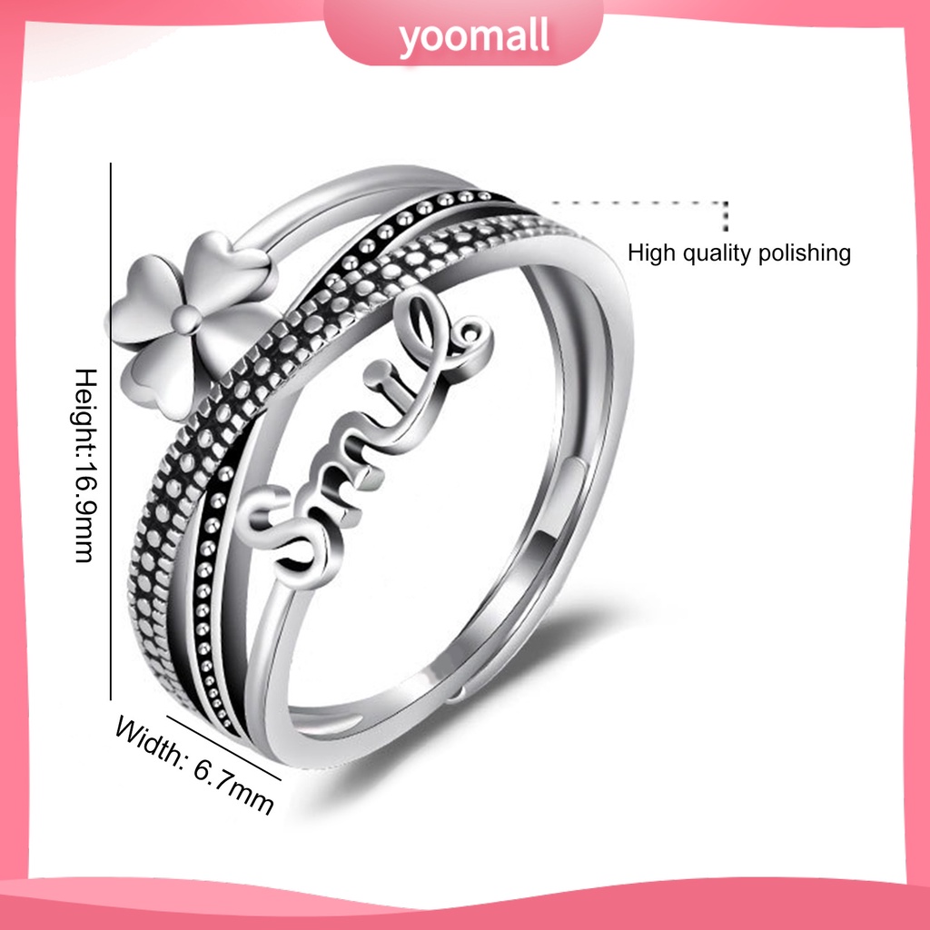 [YM] Nhẫn Hở Nhiều Lớp Thiết Kế Hình Học Thoải Mái Để Trang Trí Hình Cỏ 4 Lá Phong Cách Hàn Quốc Thời Trang