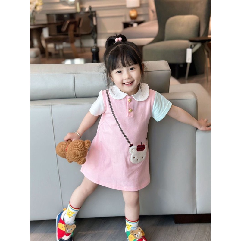 Đầm Thêu Hình Gấu Màu Macaron Phong Cách Hàn Quốc Dễ Thương Thời Trang Mùa Hè Cho Bé Gái