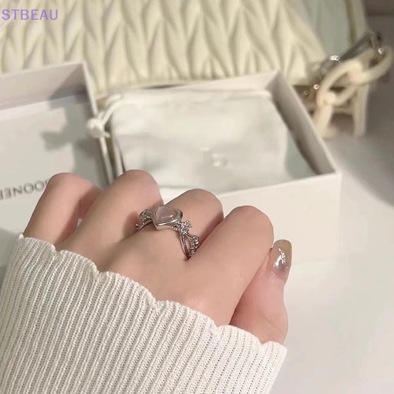 [Cxsteau] Nhẫn Hình Trái Tim Mắt Mèo Mắt Mèo Thời Trang Có Thể Điều Chỉnh Tinh Tế Quà Tặng Trang Sức Đám Cưới MME