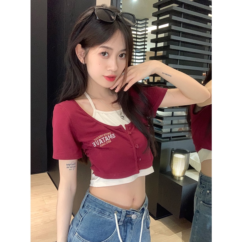 Áo Thun Tay Ngắn Cổ Yếm Màu Sắc Đa Dạng Thời Trang Mùa Hè