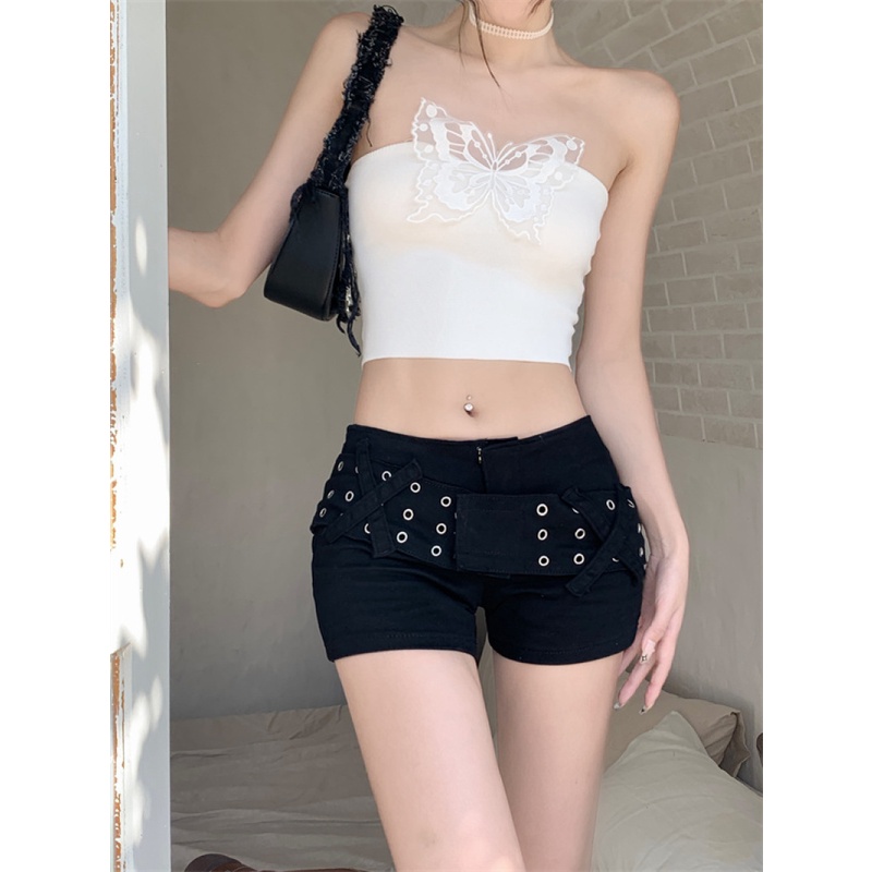 Quần Short Denim Lưng Thấp Co Giãn Tốt Thiết Kế Quyến Rũ Cá Tính