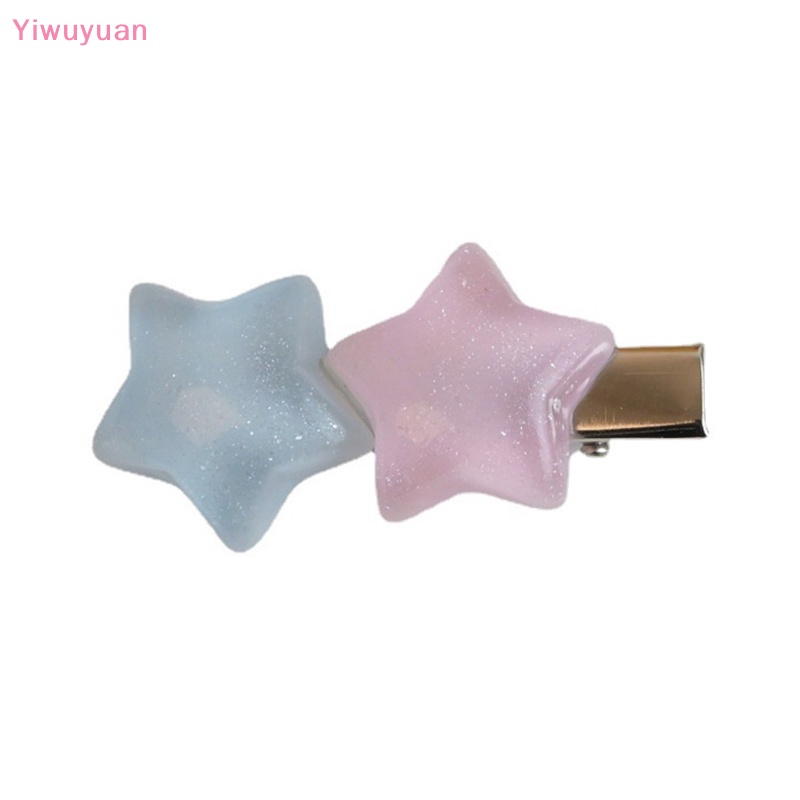 < Yiwuyuan > Kẹp Tóc Hình Ngôi Sao Năm Cánh Màu Hồng Và Xanh Dương Thạch Ngọt Ngào Dễ Thương Y2k