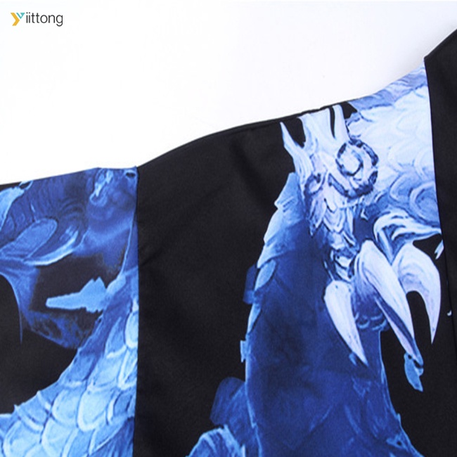 Áo Khoác Kimono Tay Lỡ 3 / 4 Dáng Rộng In Hình Rồng Trung Hoa Thời Trang Mùa Hè Cho Nam Và Nữ
