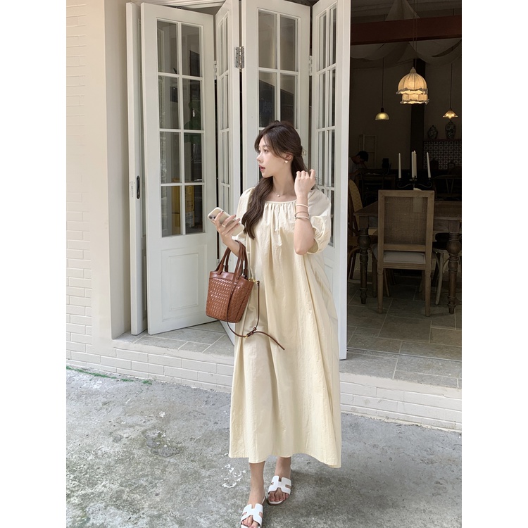 Đầm Tay Phồng Dáng Rộng Thời Trang Mùa Hè Hàn Quốc Cho Nữ