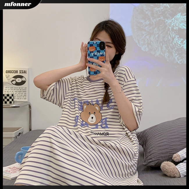 Đồ ngủ Ngắn Tay Họa Tiết Kẻ Sọc Thoải Mái Thân Thiện Với Làn Da Thời Trang Mùa Hè Dành Cho Nữ