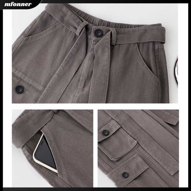 Quần Thể Thao Lưng Cao Ống Rộng Phối Túi Phong Cách Retro