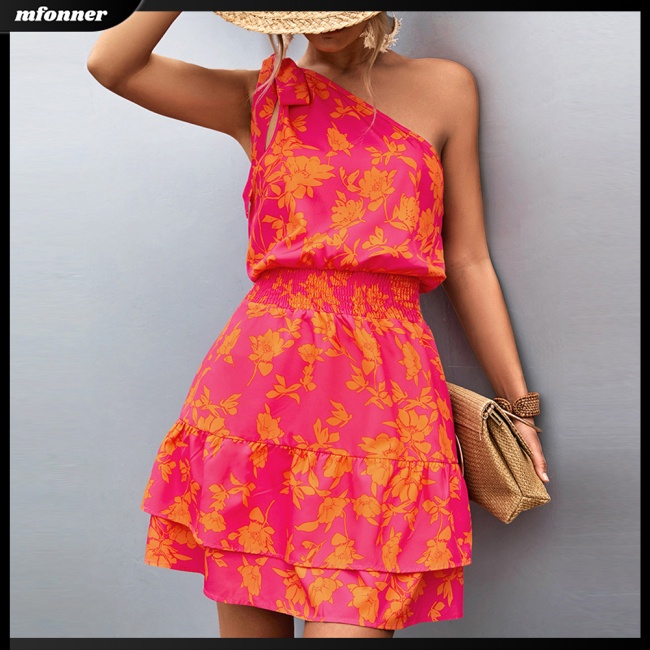 Đầm Dáng Chữ A Hở Vai Eo Co Giãn In Họa Tiết Hoa Phong Cách Bohemian Thời Trang Mùa Hè Cho Nữ