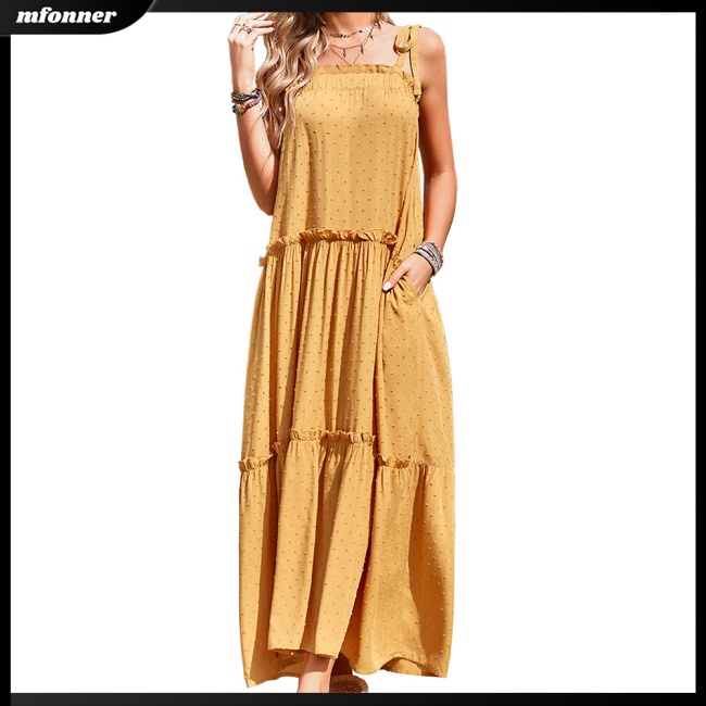 Đầm Dài Hai Dây Không Tay Lưng Cao Màu Sắc Trơn Dành Cho Nữ