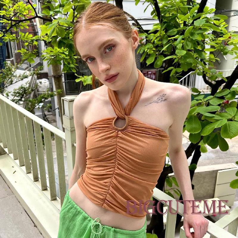 [] - Áo Ống Màu Trơn Không Tay Hở Vai Thời Trang Mùa Hè Cho Nữ