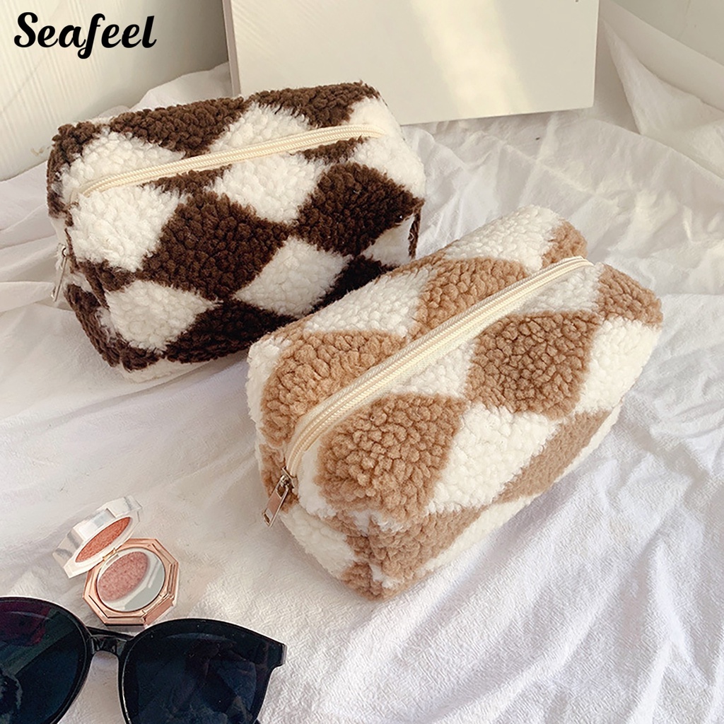 Túi Đựng Đồ Trang Điểm Sức Chứa Lớn Bằng Vải Lông Mềm Mại Cho Nữ