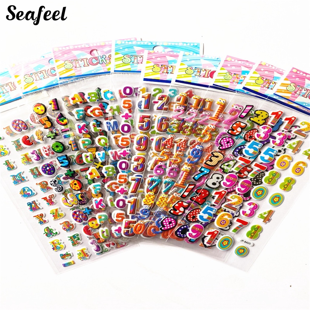 Bộ 10 Miếng Dán Số 3D Tự Dính Chống Thấm Nước Tháo Rời Được Họa Tiết Hoạt Hình Ngẫu Nhiên Cho Trẻ Em
