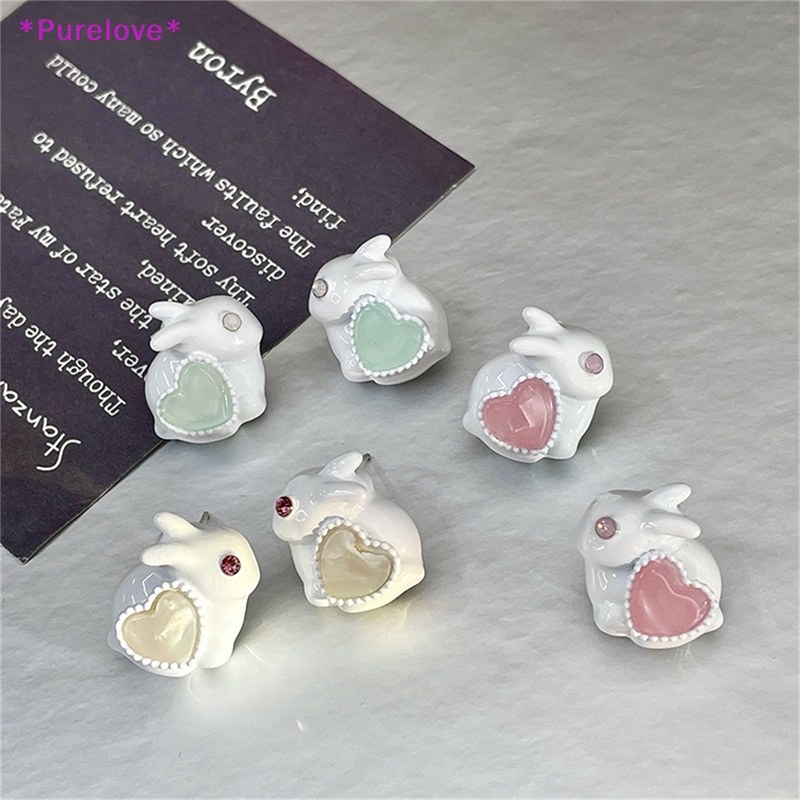 Khuyên Tai Hình Thỏ Hoạt Hình Trái Tim Pha Lê Ngọt Ngào Cho Nữ Mới