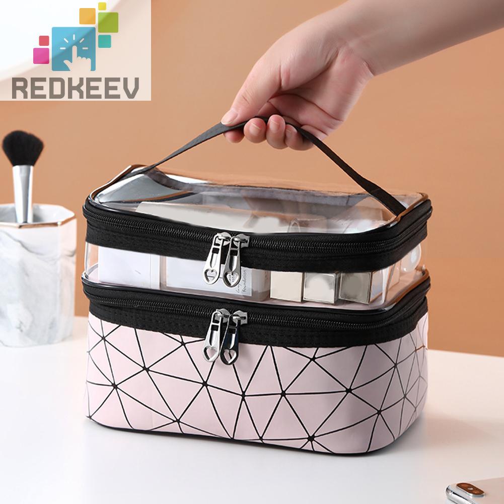 Túi Đựng Mỹ Phẩm TPU Họa Tiết Kim Cương Có Khóa Kéo Tiện Dụng Mang Theo Du Lịch