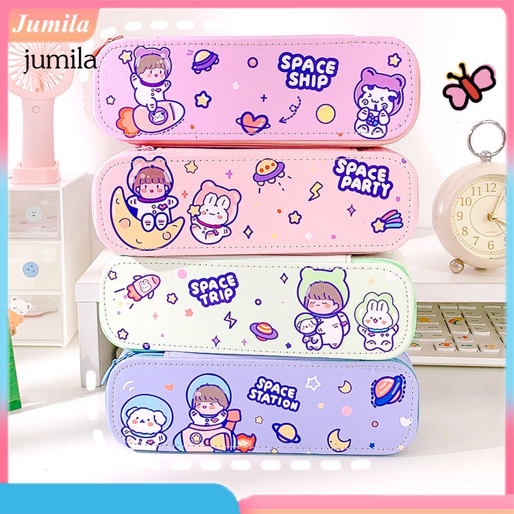 Qr Túi Đựng Bút Giả Da Hai Lớp Sức Chứa Lớn Có Khóa Kéo Tiện Dụng