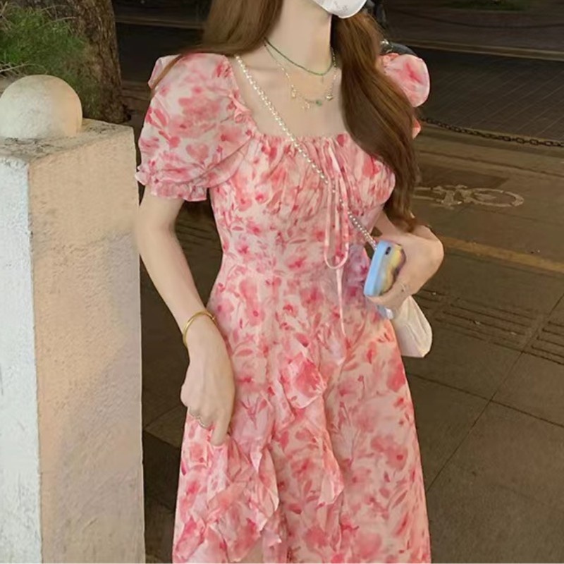 Đầm Hoa Tay Phồng Thời Trang Mùa Hè 2023 Phong Cách Pháp Cổ Điển Dành Cho Nữ