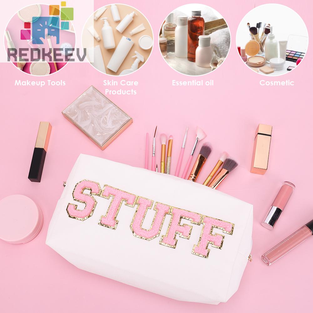 Túi Đựng Mỹ Phẩm Da PU Đa Năng Có Khóa Kéo In Chữ Thời Trang Cho Nữ