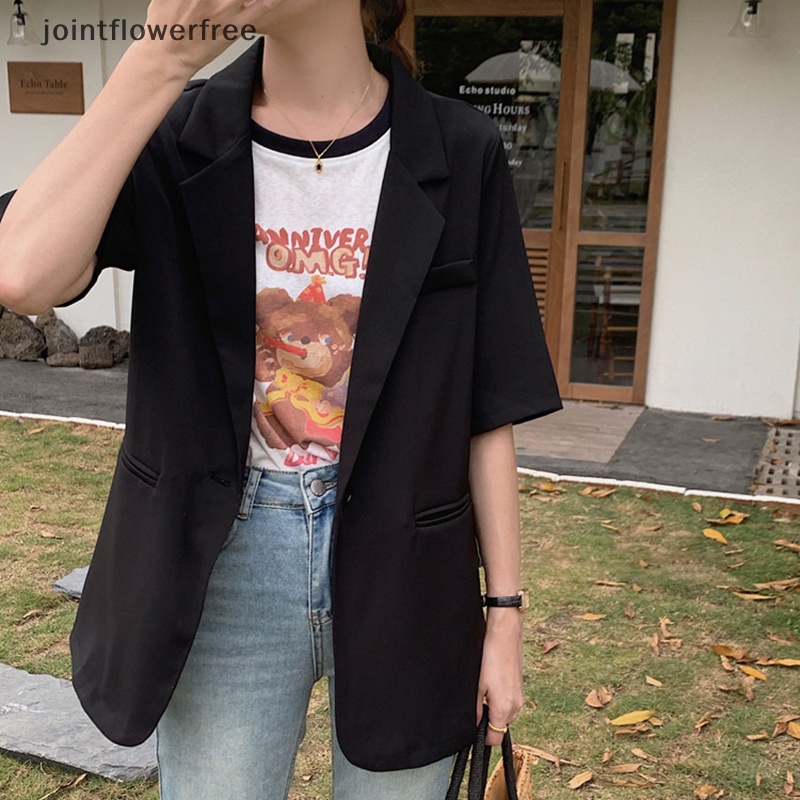 [FLVN] Áo Khoác Blazer Tay Ngắn Dáng Rộng Mỏng Màu Trơn Thời Trang Công Sở Mùa Hè Hàng Mới Dành Cho Bạn Nữ