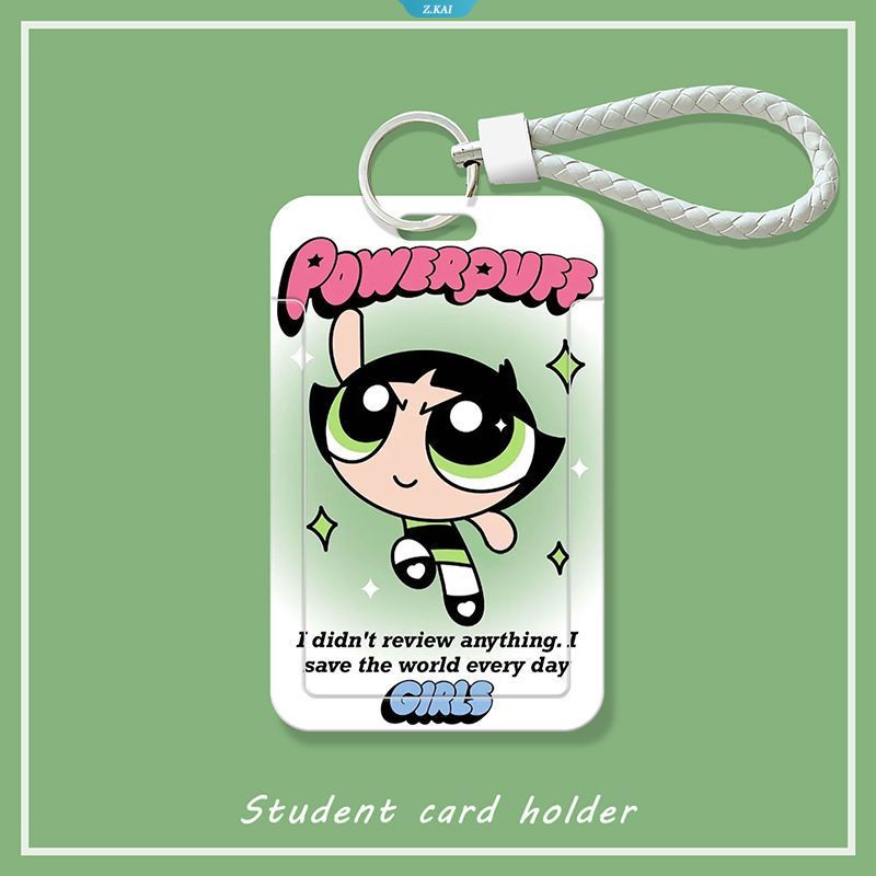 Móc Khóa Đựng Thẻ ID / Thẻ Tín Dụng Họa Tiết Hoạt Hình Powerpuff Girls Có Dây Đeo Dễ Thương