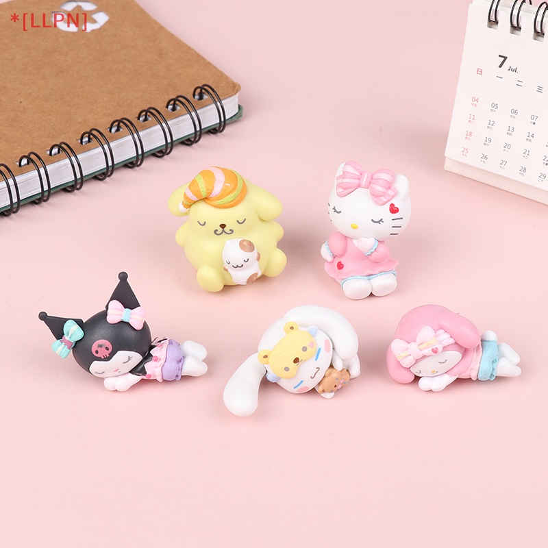 Bộ 5 Búp Bê Đồ Chơi Sanrio Kitty Kuromi Melody Pom Pom Purin Cinnamoroll Đang Ngủ Bằng Pvc