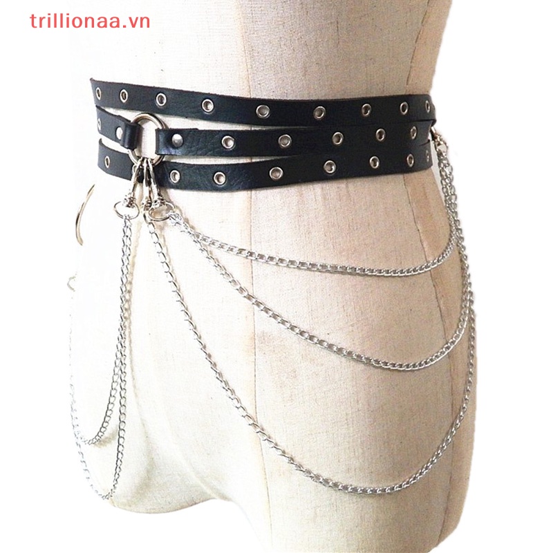 Đai Nịt Bít Tất Giả Da Phối Xích Phong Cách Punk Cá Tính Dành Cho Nữ