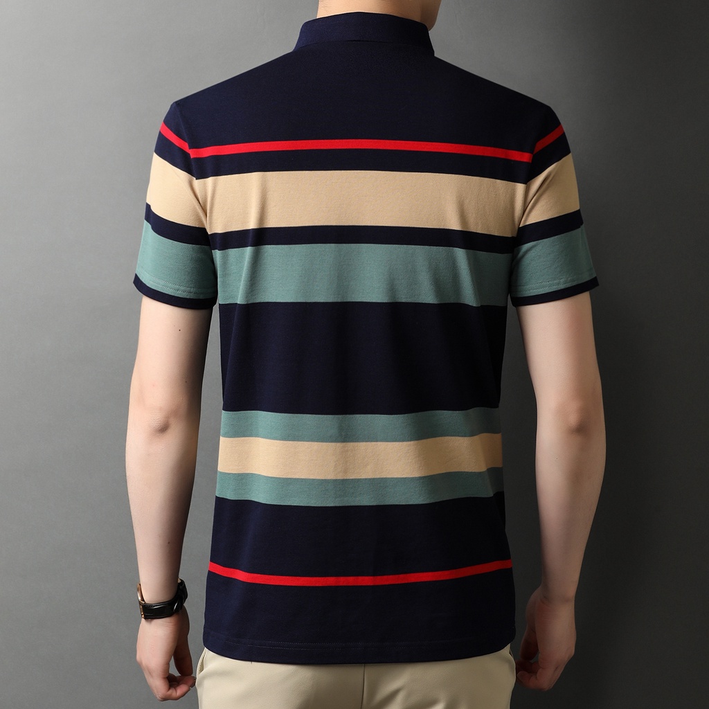 Áo Thun POLO Tay Ngắn Họa Tiết Sọc Ngang Bằng Cotton Thời Trang Cho Nam