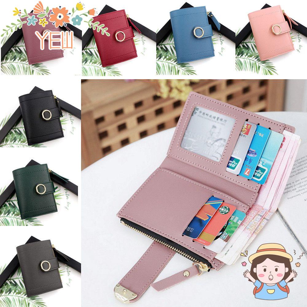 Ví Ngắn Bằng Da PU Có Khóa Kéo Dạng Gập Thiết Kế Đơn Giản Cho Nữ