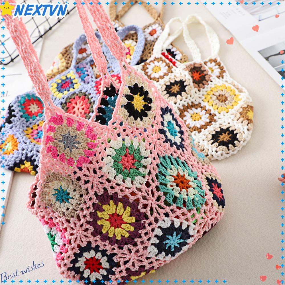 Túi Xách Cỡ Lớn Đan Len Họa Tiết Hoa Phong Cách Boho Thời Trang