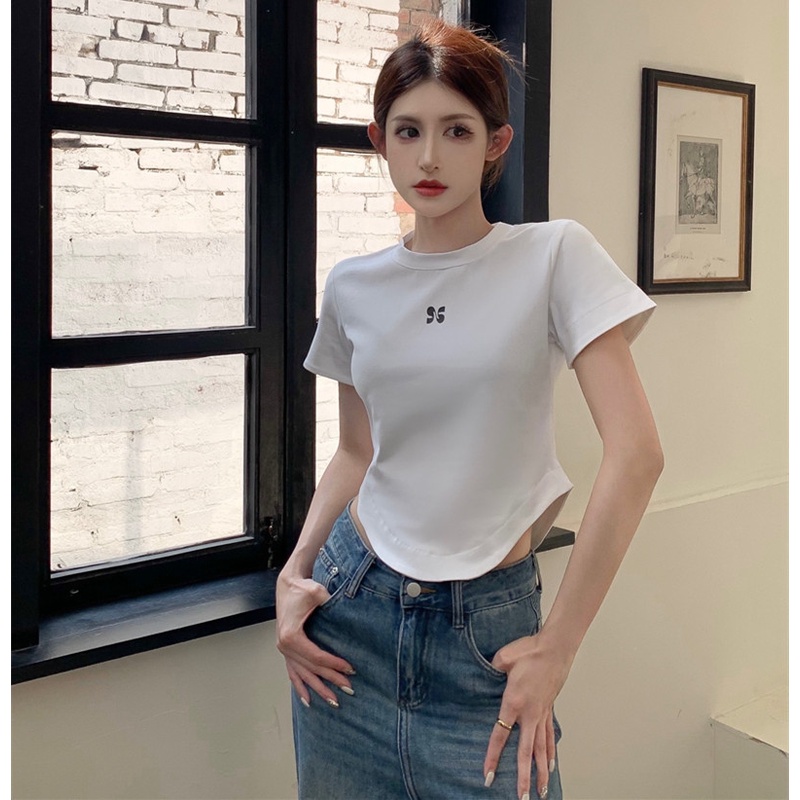 Áo Thun Ngắn Tay Ôm Dáng In Chữ Đơn Giản Theo Phong Cách Mùa Hè