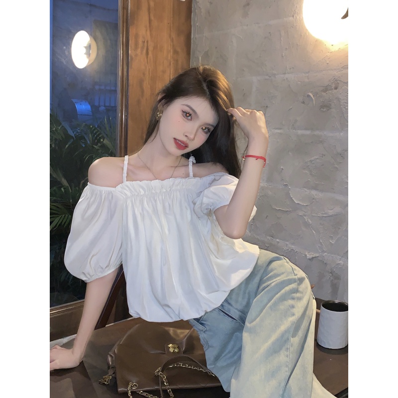 Áo Kiểu Trễ Vai Tay Phồng Cổ Vuông Phong Cách Phương Tây Thời Trang Cho Nữ