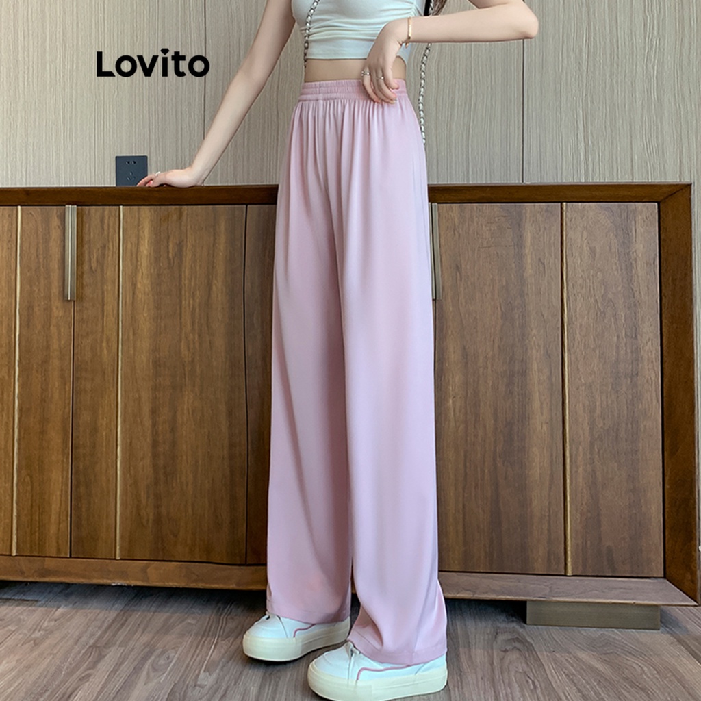 Lovito Quần eo thẳng màu trơn giản dị cho nữ LNE15101 (Hồng)