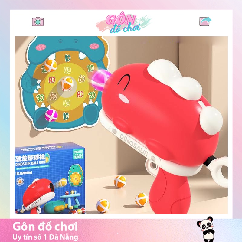 Súng bắn bóng dính khủng long kèm bia mục tiêu bắn xa 8 mét nhiều màu sắc Gôn đồ chơi