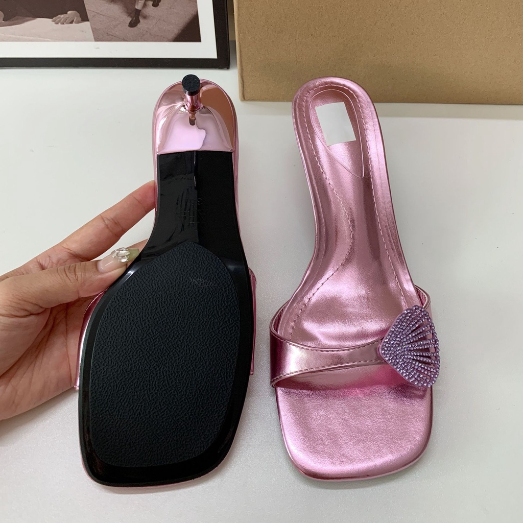 Xăng Đan ZARA Gót Thấp Mũi Vuông Đính Đá Kim Cương Giả Dễ Thương Thời Trang 2023 Cho Bạn Gái