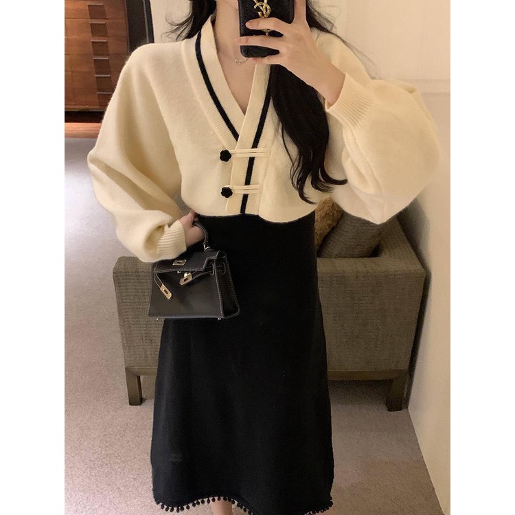 Áo Khoác Cardigan Dệt Kim Dáng Rộng Cổ Chữ V Thiết Kế Mới Thời Trang Theo Phong Cách Trung Hoa