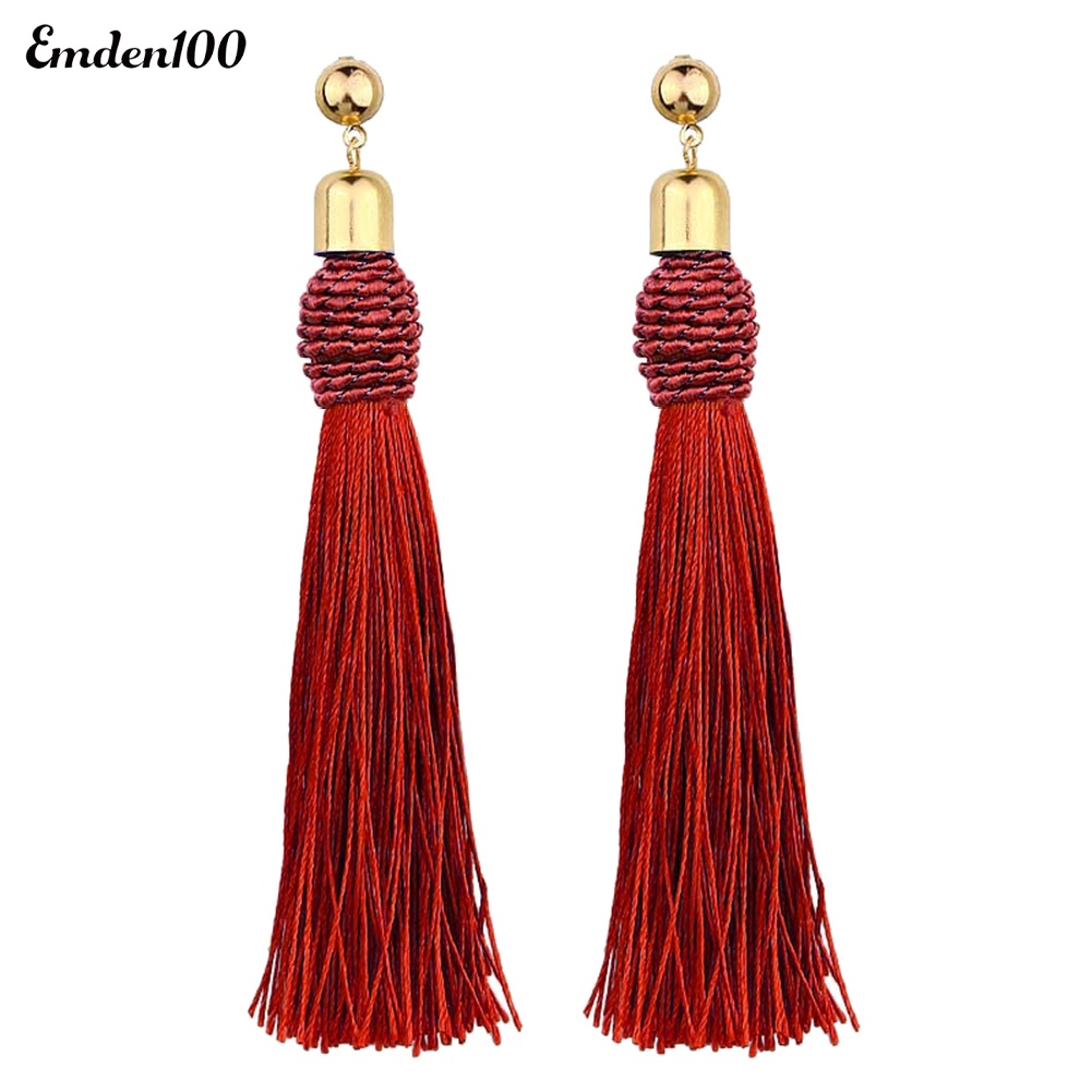 Bông Tai Dạng Dài Phối Tua Rua Phong Cách Bohemian Dành Cho Nữ