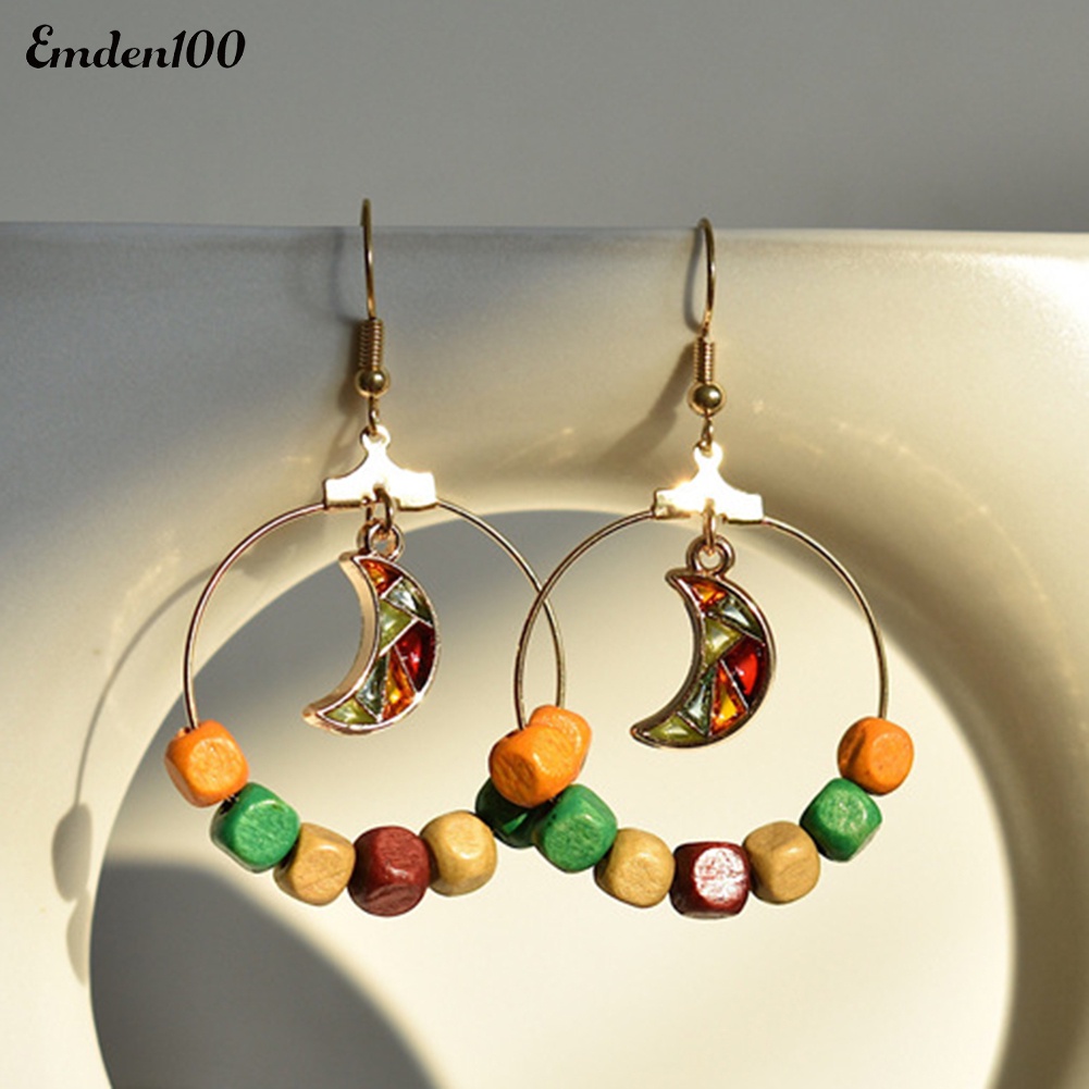 Đôi Khuyên Tai Dài Bản Tròn Gắn Mặt Trăng Thời Trang Cho Nữ