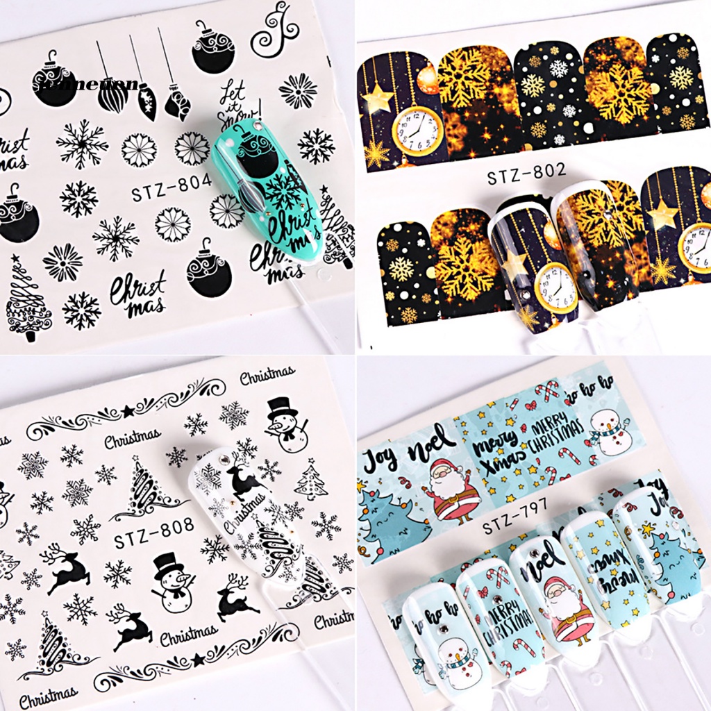 Set 8 Miếng Dán Trang Trí Móng Tay DIY Hình Ông Già Noel / Người Tuyết / Bông Tuyết / Hươu