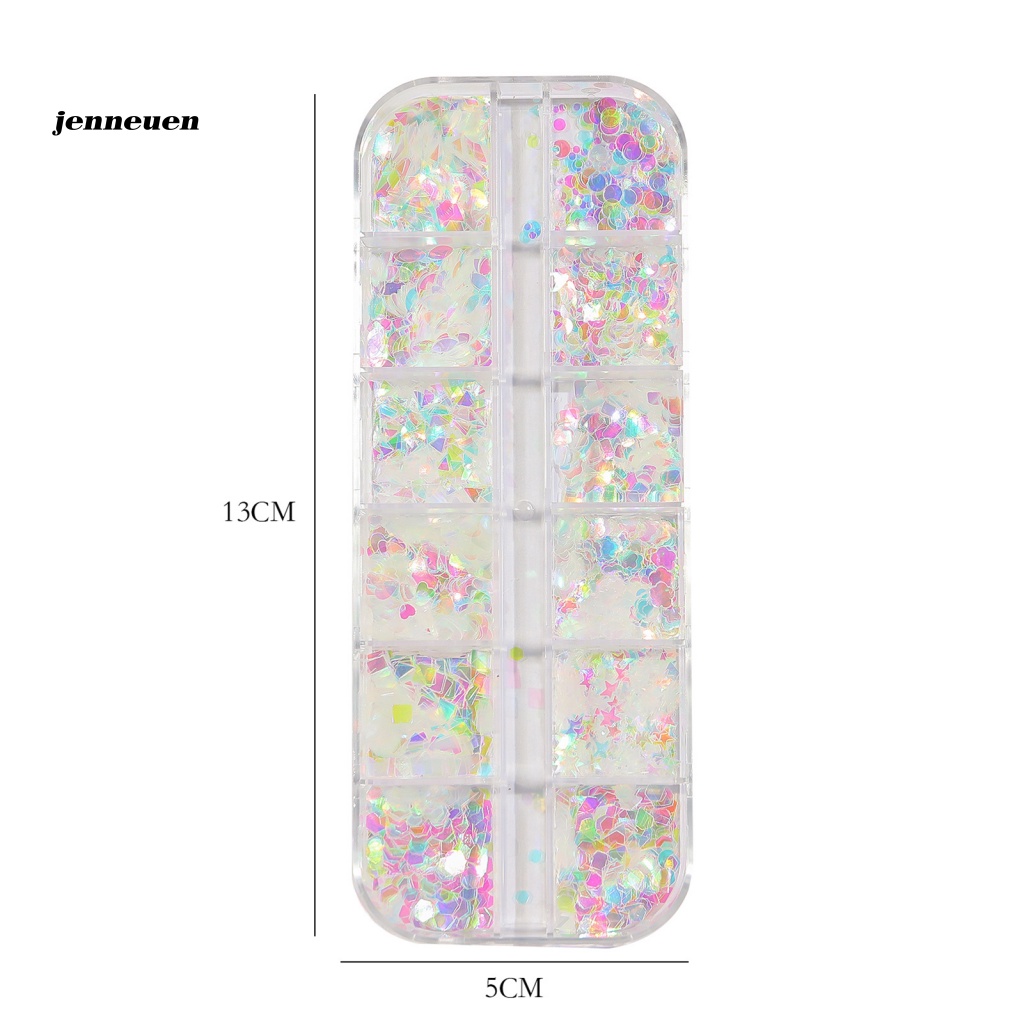 1 Hộp 12 Ngăn Đựng Hạt Tròn / Vuông Đa Năng Trang Trí Móng Tay Cho Bạn Gái
