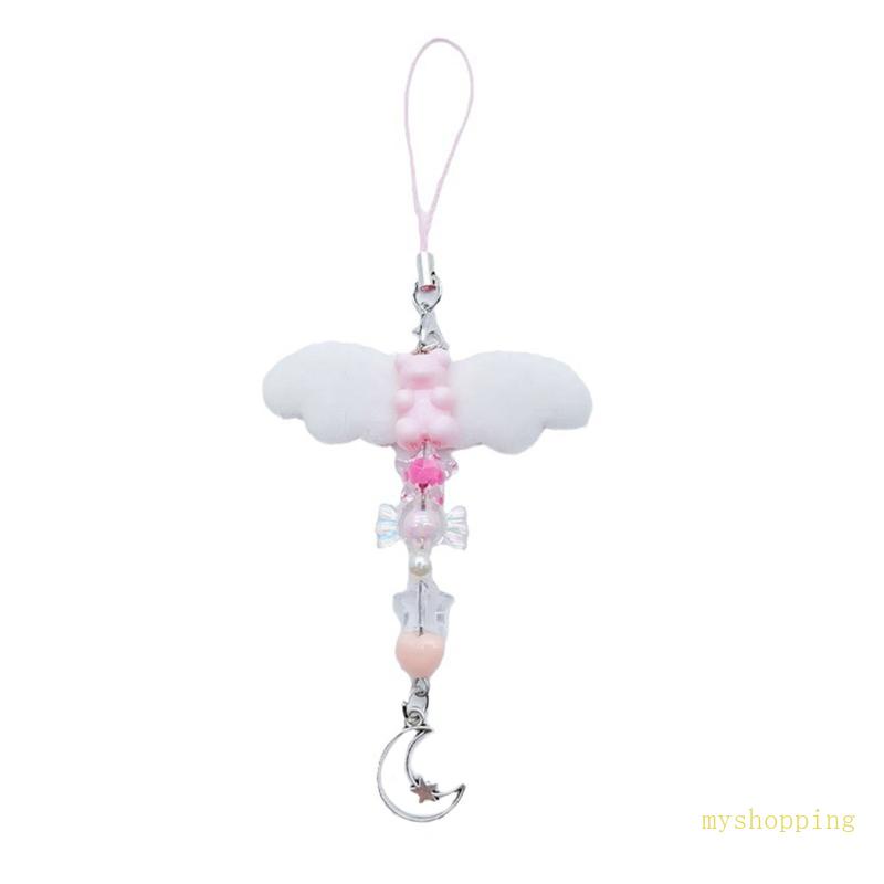 Móc Khóa Trang Trí Điện Thoại Hình Gấu Có Cánh Thiên Thần Dễ Thương