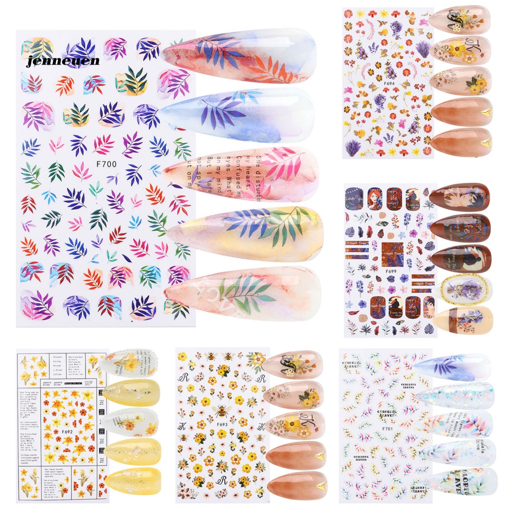 Miếng Dán Trang Trí Móng Tay Họa Tiết Chú Ong Và Lá 3D Dành Cho Nữ