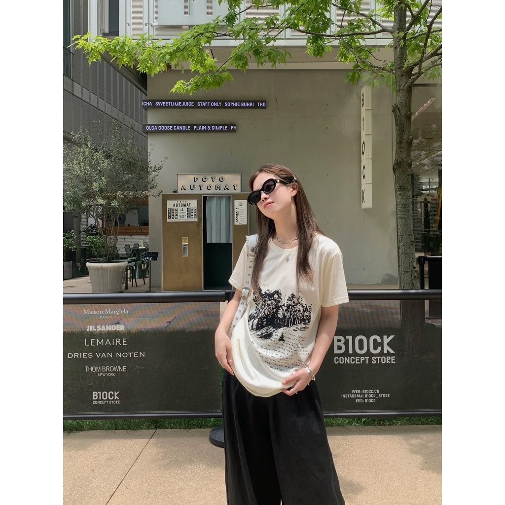 SUXI Áo Thun Tay Ngắn Cổ Tròn Chất Liệu Cotton In Họa Tiết Đơn Giản Thời Trang Mùa Hè Cho Nữ