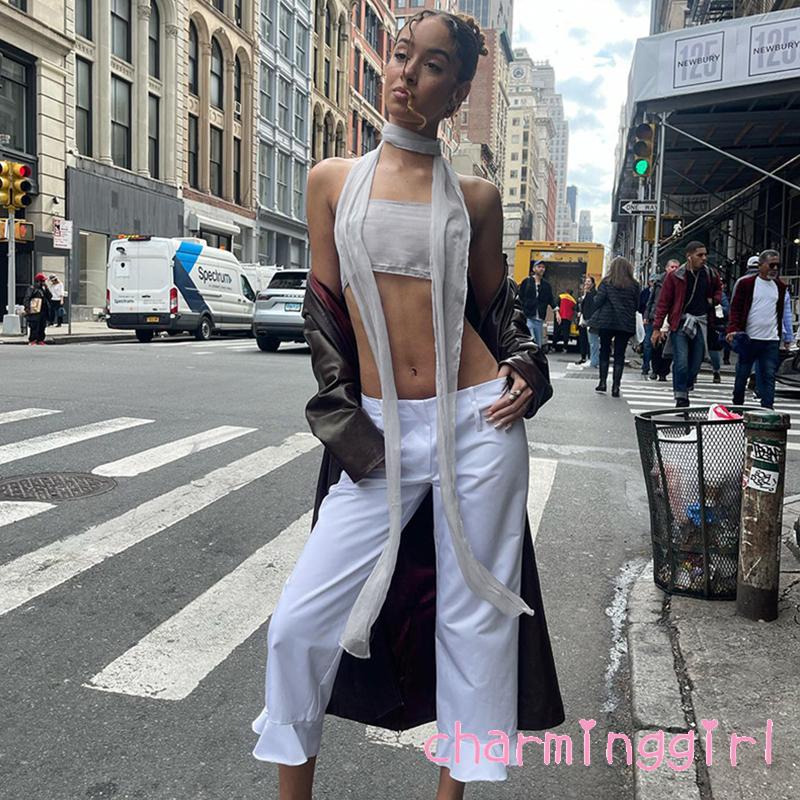 Chm-áo Croptop Hai Dây Hở Lưng Và Khăn Choàng Dài Mặc Đi Câu Lạc Bộ Đường Phố Mùa Hè Cho Nữ