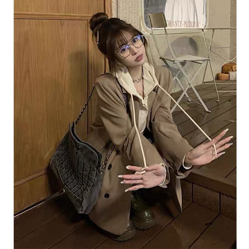 Bộ Áo Khoác Blazer Tay Dài Dáng Ôm + Quần Dài Dáng Rộng Thời Trang Hàn Quốc Cho Nữ