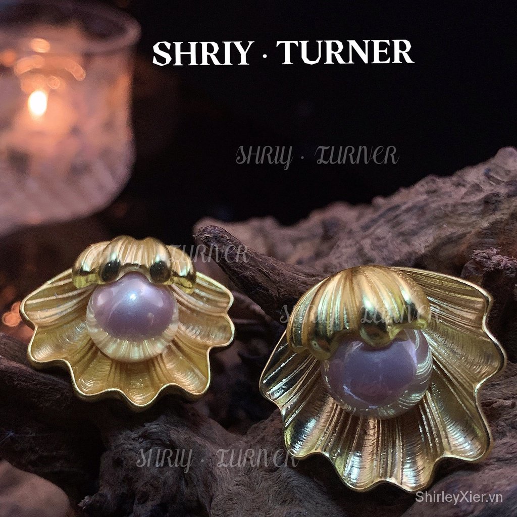 Shriy TURNER Bông Tai Mạ bạc S925 Hình Ngọc trai Vỏ Sò Con trai sông Phong cách tòa án thời trang New York Phụ kiện thời trang nữ sáng tạo cá tính