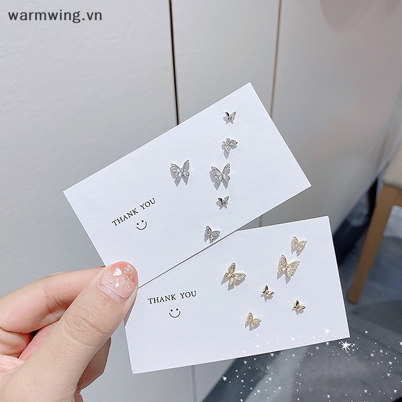 Set 6 Bông Tai Hình Bướm Đính Đá Zircon Đơn Giản Cho Nữ