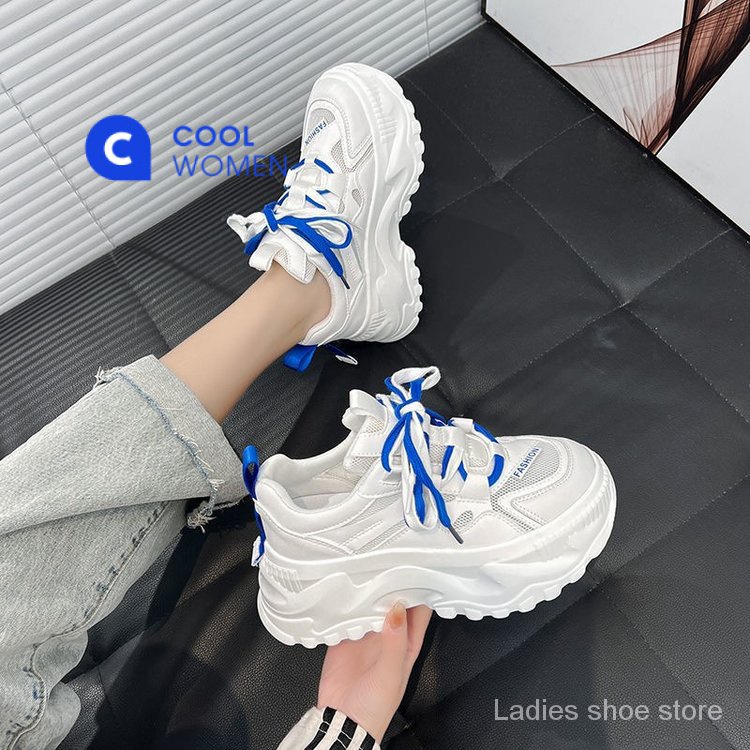 Giày Thể Thao Da PU Cao Su Mũi Tròn Đế Cao Su 6-8cm Thắt Dây Phong Cách Thời Trang Mới 2023 Cho Nữ